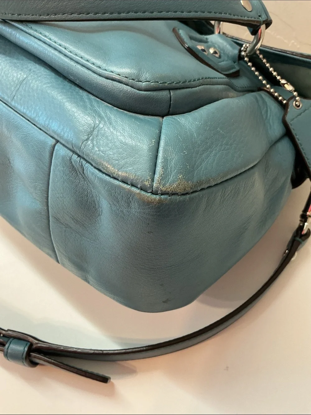 Coach Campbell Leather Flap F27231 Mineral Teal Blue Crossbody Satchet Y2K